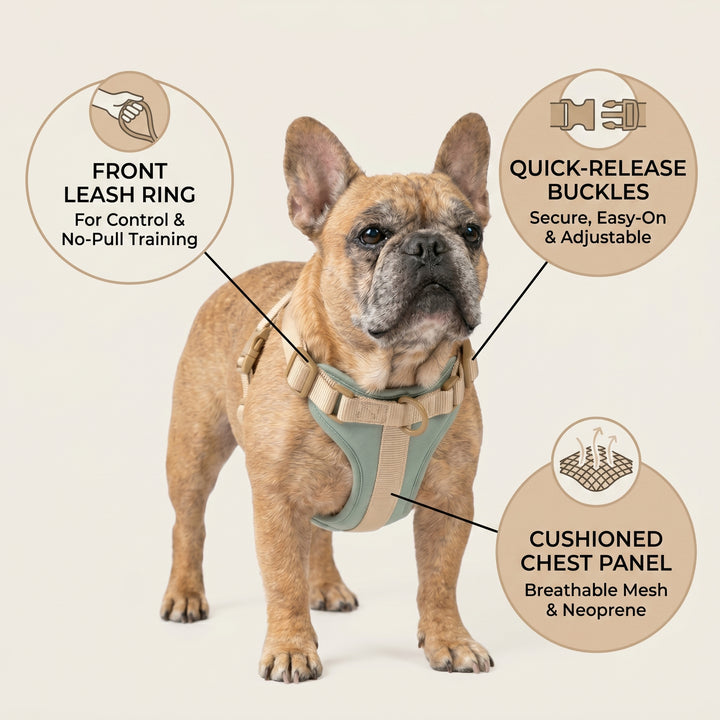 Dog in the Salcedo Saturday dog infographic harness